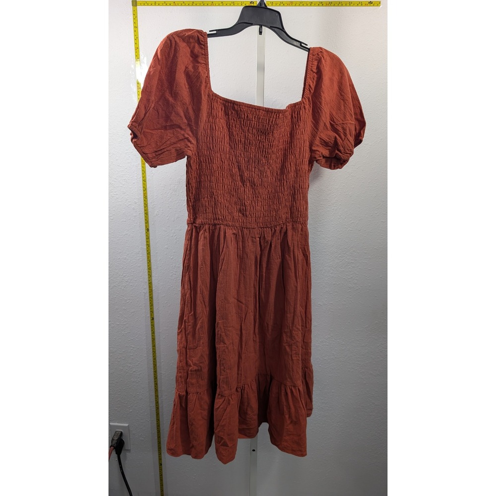 PatPat Rust‎ Orange Smocked Puff Sleeve Tiered Midi Dress Womens Size Medium NWT